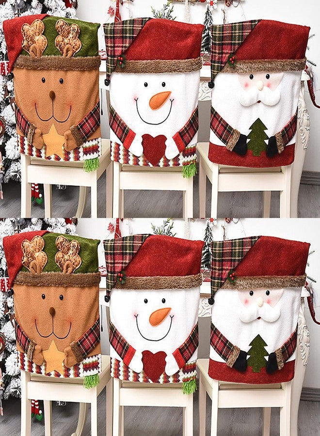DCQRY 6 Pcs Christmas Chair Back Cover for Dining Room, Santa Claus Snowman Reindeer Xmas Dinner Chairs Cover, Chair Slipcover for Kitchen Hotel Holiday Party Decor - Image 1